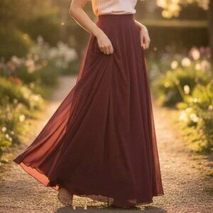 Jenny Yoo Hampton Long A-Line Chiffon Skirt (Black Cherry, Size 14)